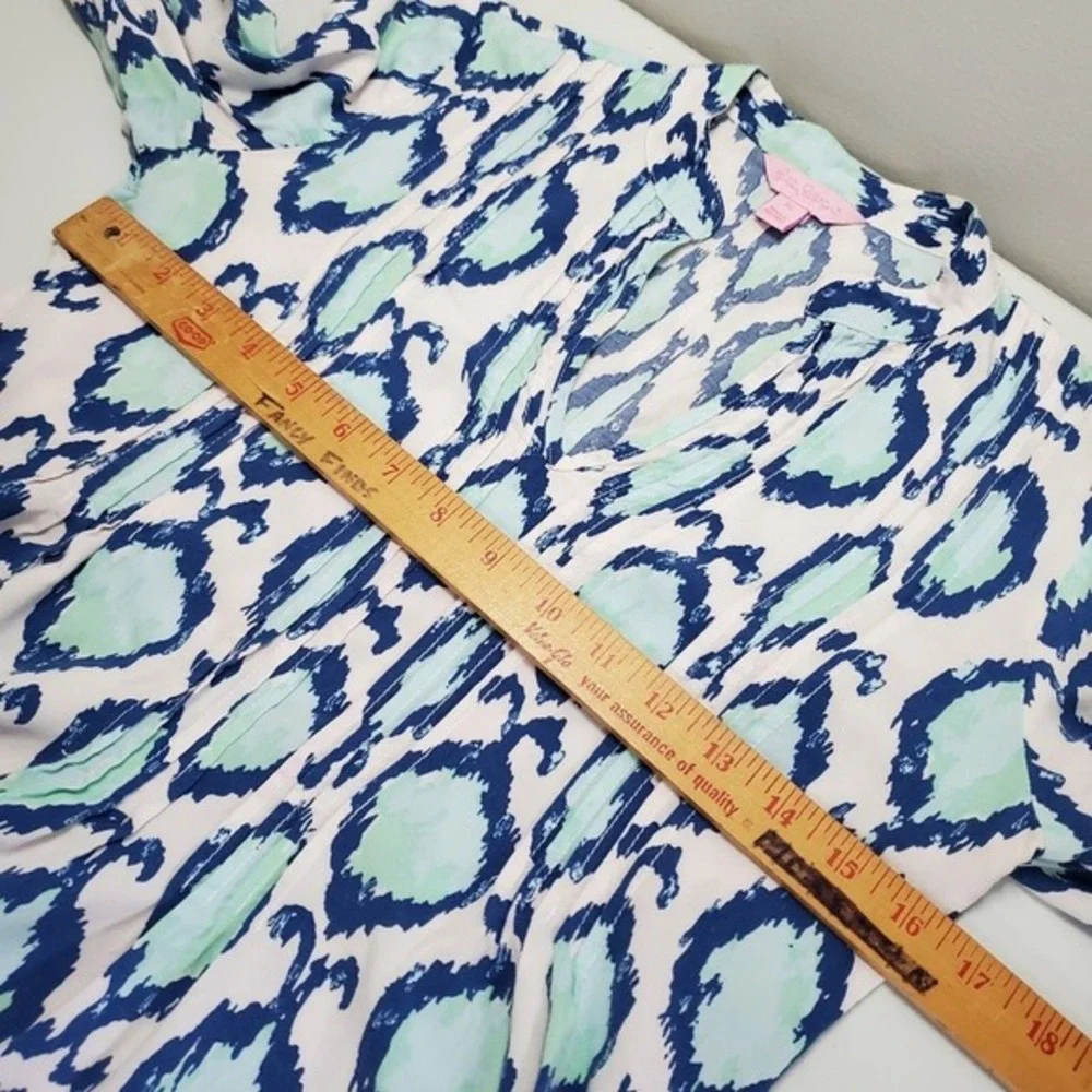 Lilly Pulitzer Sarasota Tunic Women XS Blue Mint Ikat Medallion‎ Split Neck Top - Picture 9 of 12